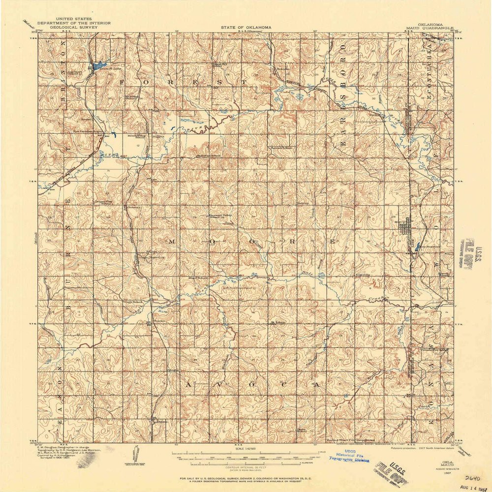 YellowMaps Maud OK topo map, 1:62500 Scale, 15 X 15 Minute, Historical, 1907, Updated 1957, 20.9 x 17 in - Polypropylene