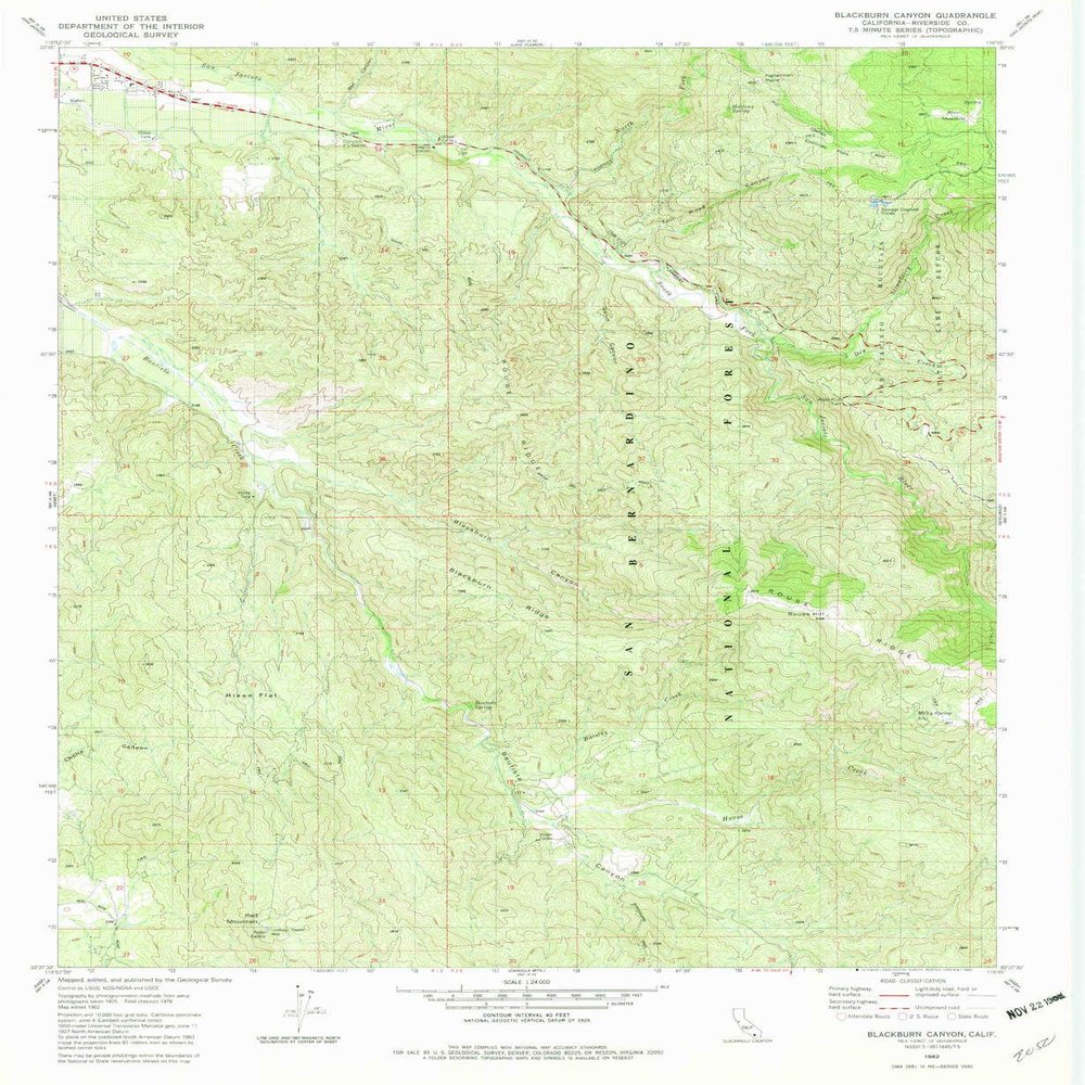 YellowMaps Blackburn Canyon CA topo map, 1:24000 Scale, 7.5 X 7.5 Minute, Historical, 1982, Updated 1982, 26.8 x 22 in - Polypropylene