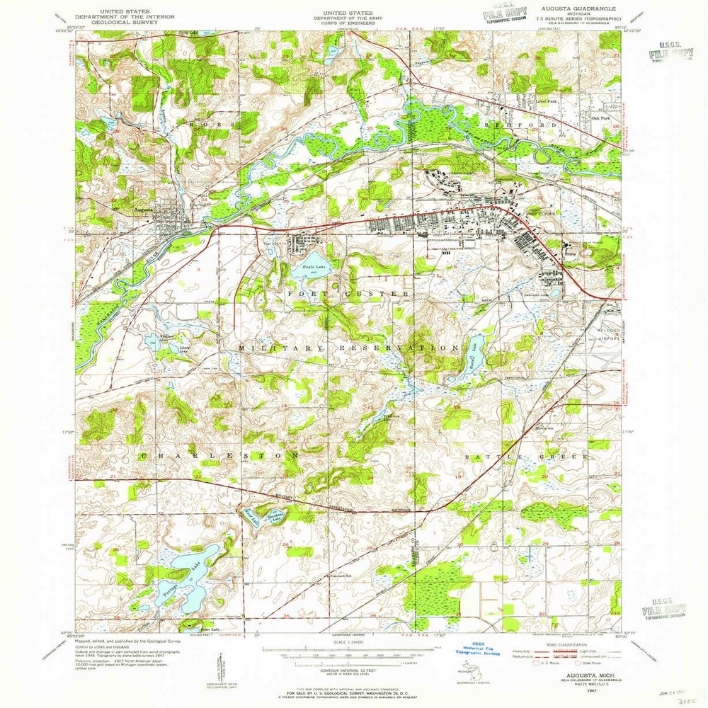 YellowMaps Augusta MI topo map, 1:24000 Scale, 7.5 X 7.5 Minute, Historical, 1947, Updated 1955, 26.8 x 21.9 in - Tyvek