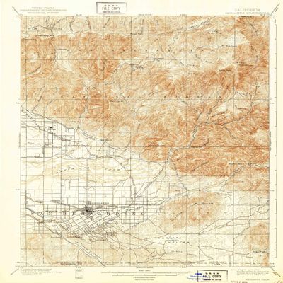 YellowMaps Redlands CA topo map, 1:62500 Scale, 15 X 15 Minute, Historical, 1901, Updated 1939, 19.7 x 16.6 in - Polypropylene