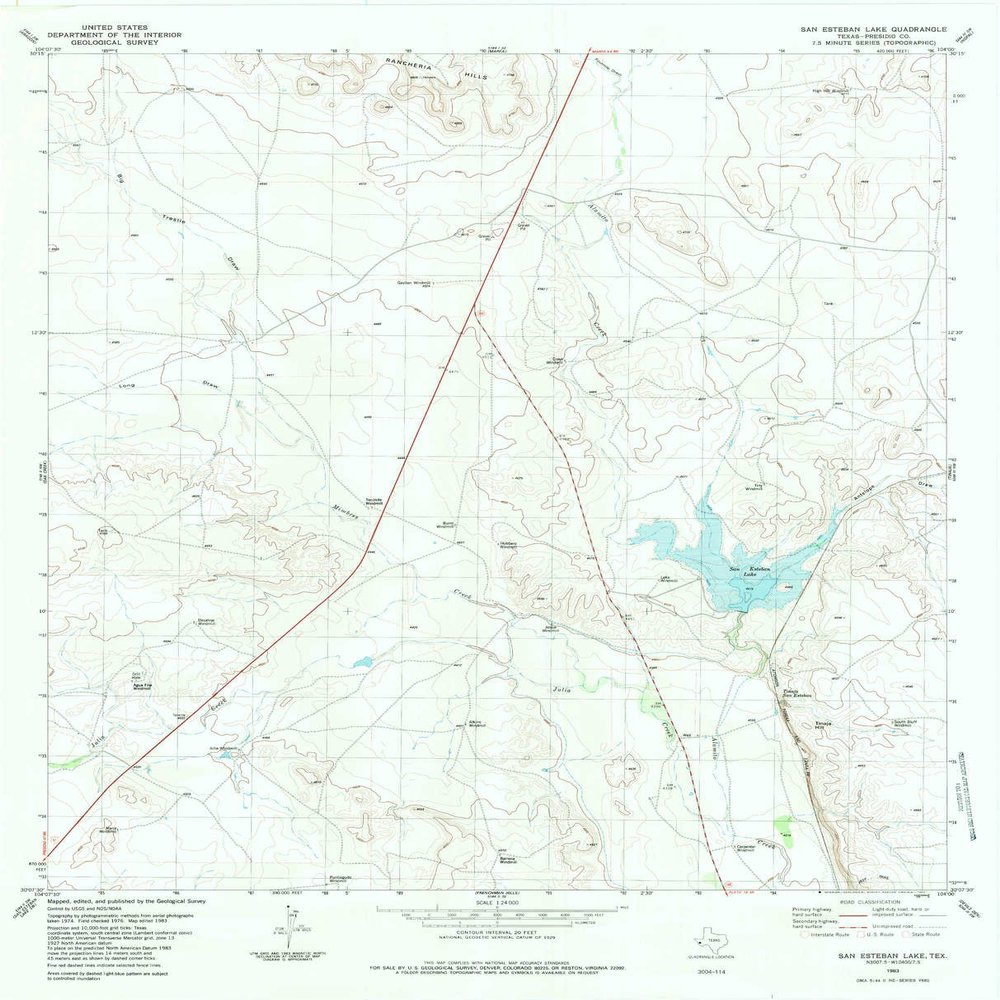 YellowMaps San Esteban Lake TX topo map, 1:24000 Scale, 7.5 X 7.5 Minute, Historical, 1983, Updated 1983, 27.4 x 22.1 in - Polypropylene