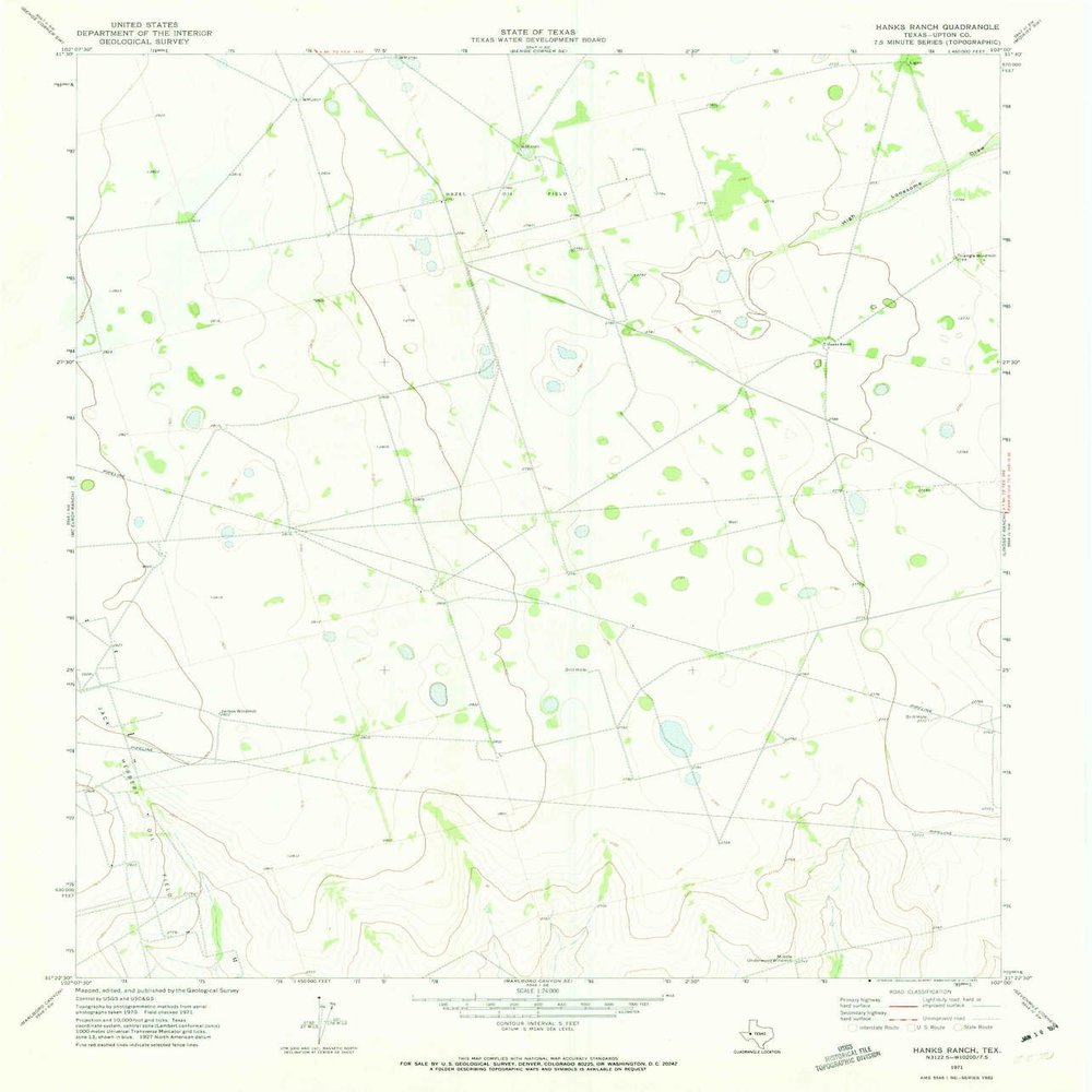 YellowMaps Hanks Ranch TX topo map, 1:24000 Scale, 7.5 X 7.5 Minute, Historical, 1971, Updated 1973, 27 x 23.1 in - Polypropylene
