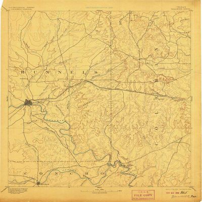 YellowMaps Ballinger TX topo map, 1:125000 Scale, 30 X 30 Minute, Historical, 1892, Updated 1906, 20.1 x 16.5 in - Tyvek