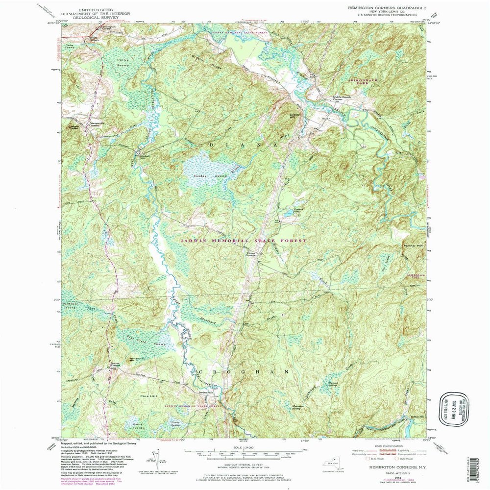 YellowMaps Remington Corners NY topo map, 1:24000 Scale, 7.5 X 7.5 Minute, Historical, 1951, Updated 1983, 26.9 x 22 in - Polypropylene