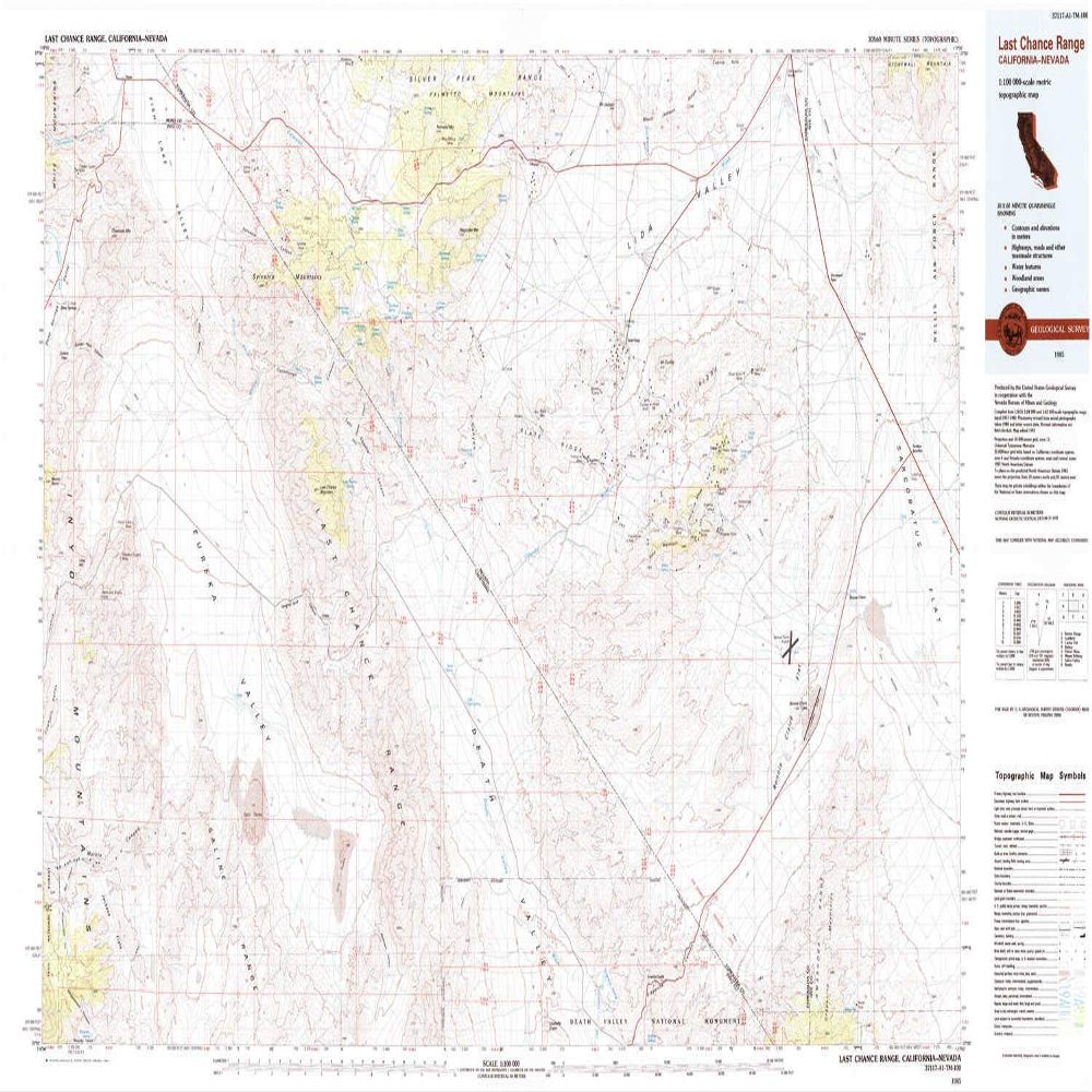 YellowMaps Range CA topo map, 1:100000 Scale, 30 X 60 Minute, Historical, 1985, Updated 1985, 24.1 x 41.7 in - Polypropylene
