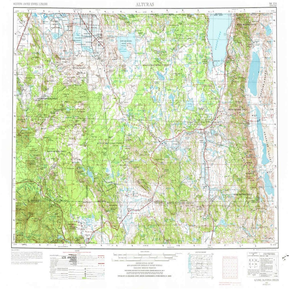 YellowMaps Alturas CA topo map, 1:250000 Scale, 1 X 2 Degree, Historical, 1954, Updated 1971, 21.9 x 29.5 in - Tyvek