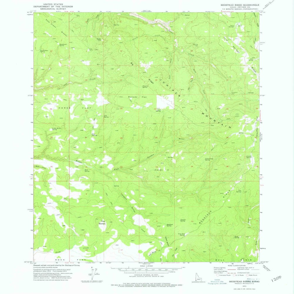 YellowMaps Bedstead Ridge ID topo map, 1:24000 Scale, 7.5 X 7.5 Minute, Historical, 1973, Updated 1976, 26.8 x 22 in - Polypropylene