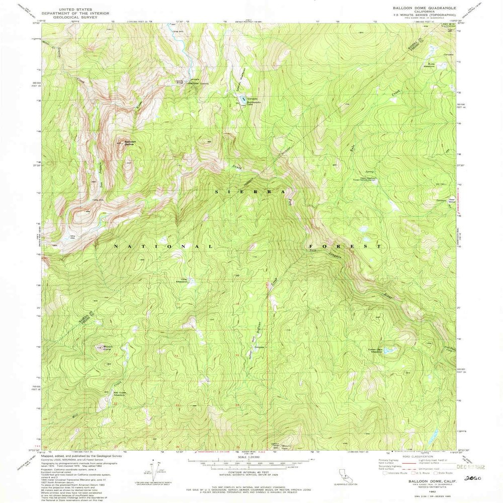 YellowMaps Balloon Dome CA topo map, 1:24000 Scale, 7.5 X 7.5 Minute, Historical, 1982, Updated 1982, 26.7 x 21.9 in - Tyvek