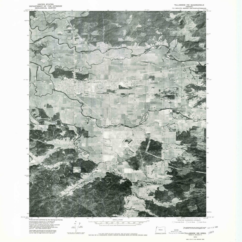YellowMaps Tillamook NE OR topo map, 1:24000 Scale, 7.5 X 7.5 Minute, Historical, 1975, Updated 1980, 26.8 x 22 in - Polypropylene