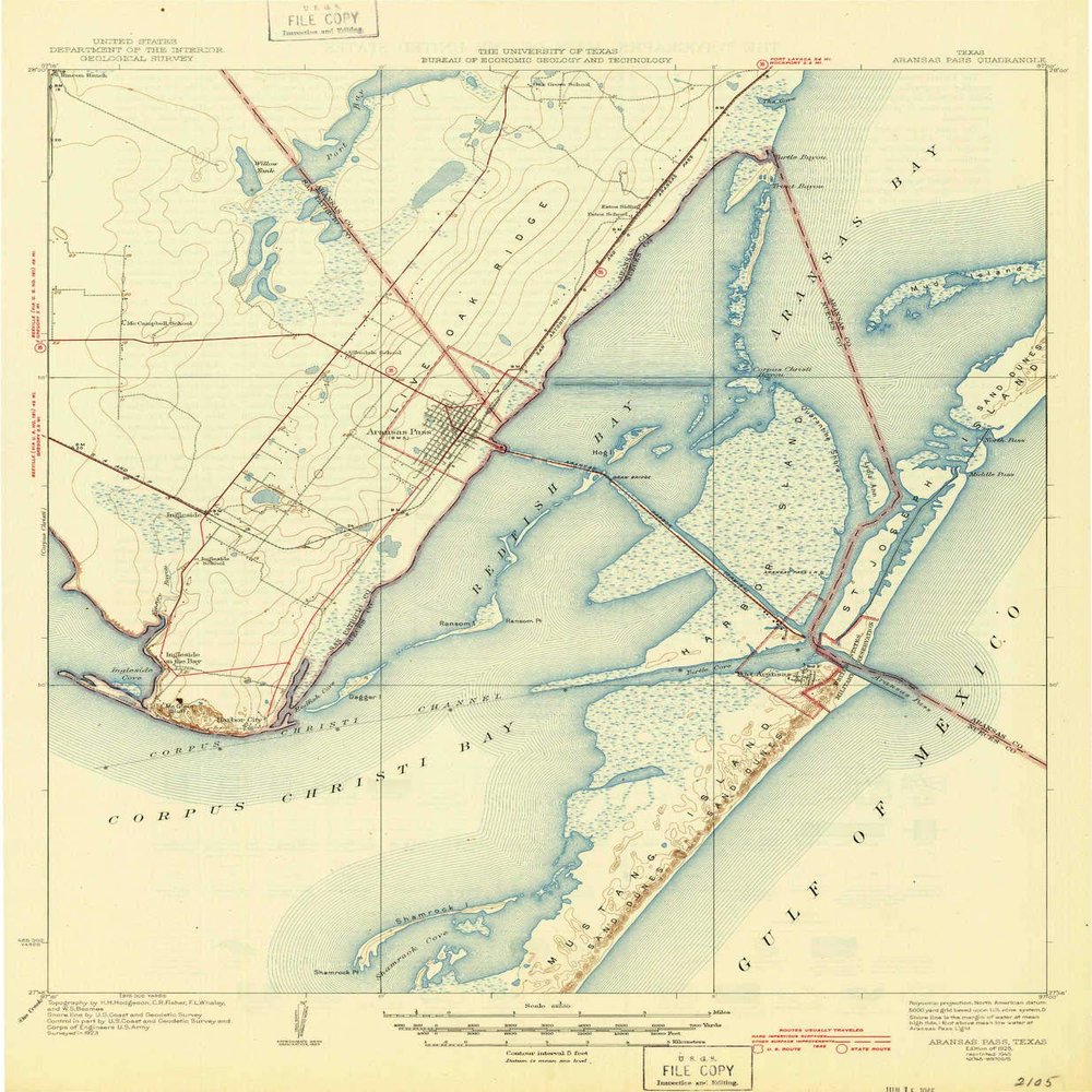YellowMaps Aransas Pass TX topo map, 1:62500 Scale, 15 X 15 Minute, Historical, 1925, Updated 1945, 20.6 x 17 in - Polypropylene