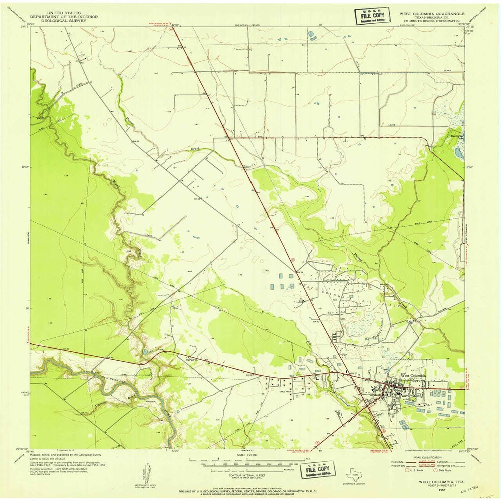 YellowMaps West Columbia TX topo map, 1:24000 Scale, 7.5 X 7.5 Minute, Historical, 1952, 26.9 x 23 in - Polypropylene