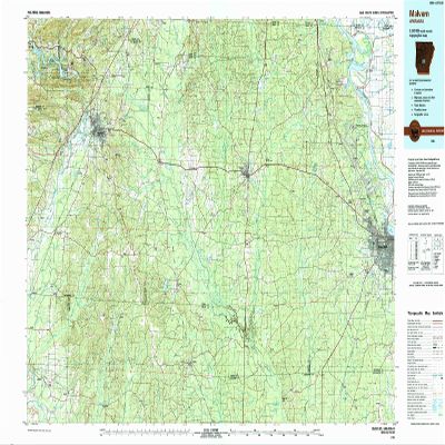YellowMaps Malvern AR topo map, 1:100000 Scale, 30 X 60 Minute, Historical, 1985, Updated 1988, 24.1 x 44 in - Polypropylene