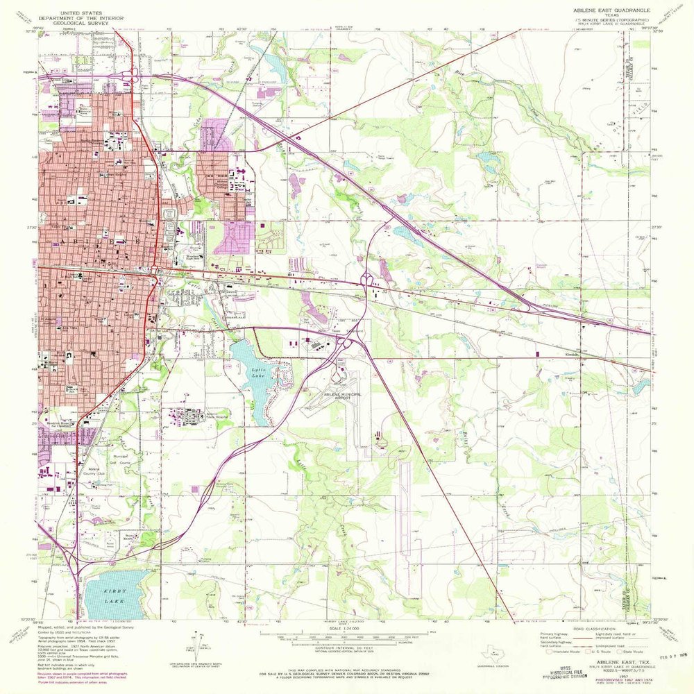 YellowMaps Abilene East TX topo map, 1:24000 Scale, 7.5 X 7.5 Minute, Historical, 1957, Updated 1975, 26.8 x 21.9 in - Tyvek