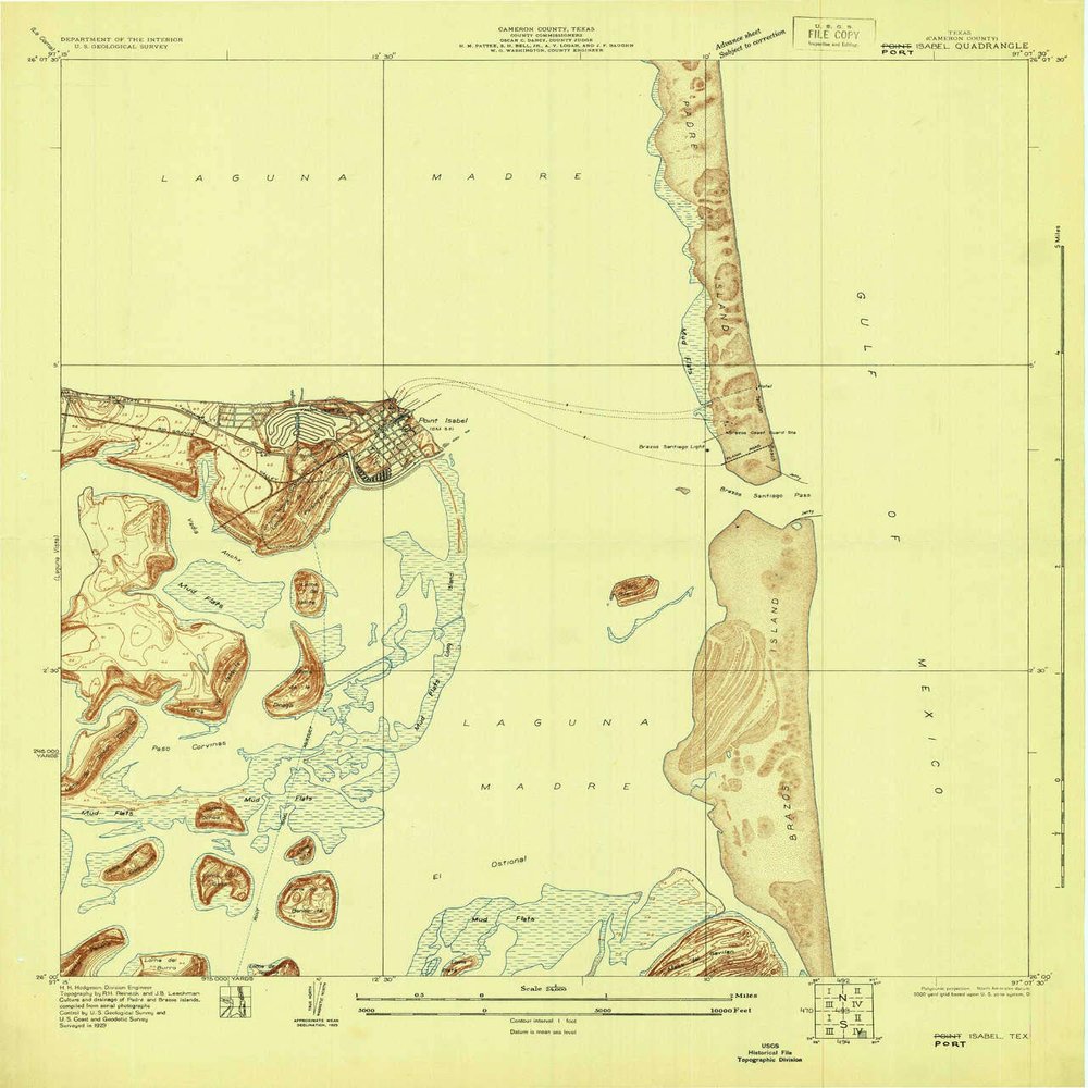 YellowMaps Point Isabel TX topo map, 1:24000 Scale, 7.5 X 7.5 Minute, Historical, 1929, 27 x 23.1 in - Tyvek