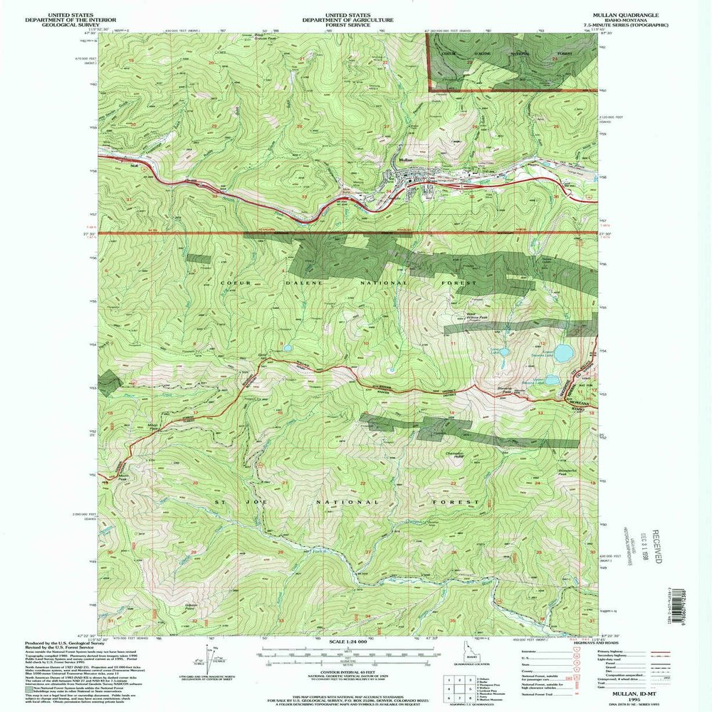YellowMaps Mullan ID topo map, 1:24000 Scale, 7.5 X 7.5 Minute, Historical, 1995, Updated 1998, 26.9 x 22 in - Polypropylene
