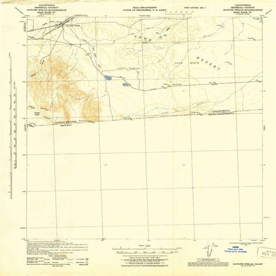 Coyote Wells CA topo map, 1:62500 Scale, 15 X 15 Minute, Historical, 1943, Updated 1945, 21.7 x 17.3 in - Polypropylene