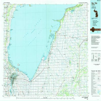 YellowMaps Bay City MI topo map, 1:100000 Scale, 30 X 60 Minute, Historical, 1984, Updated 1985, 24.1 x 38.1 in - Polypropylene