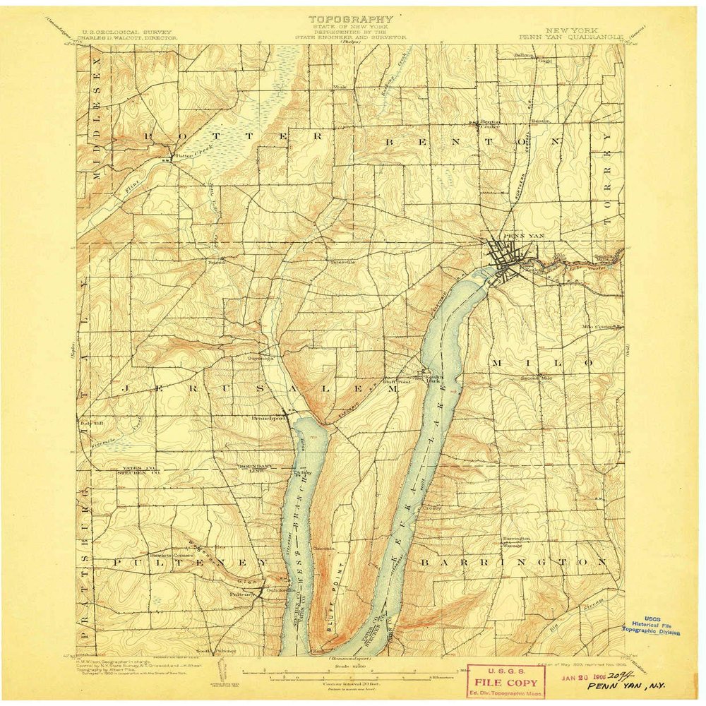 YellowMaps Penn Yan NY topo map, 1:62500 Scale, 15 X 15 Minute, Historical, 1903, Updated 1906, 20.1 x 16.6 in - Polypropylene