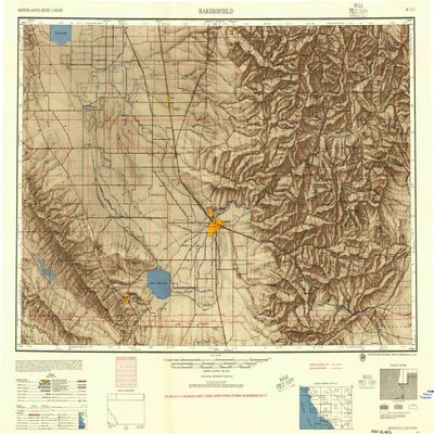 YellowMaps Bakersfield CA topo map, 1:250000 Scale, 1 X 2 Degree, Historical, 1956, 23.7 x 31.9 in - Tyvek