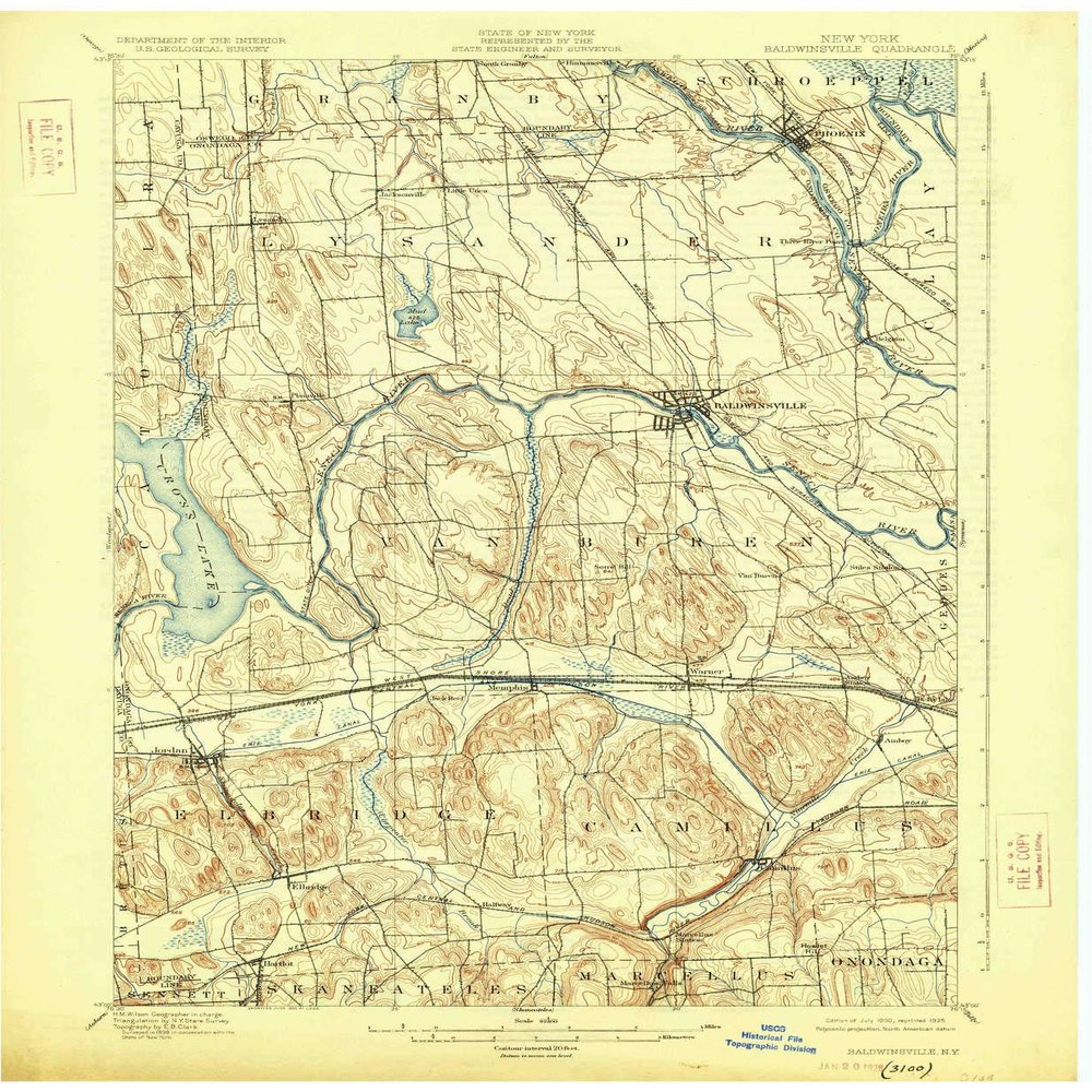 YellowMaps Baldwinsville NY topo map, 1:62500 Scale, 15 X 15 Minute, Historical, 1900, Updated 1925, 20.2 x 16.6 in - Polypropylene