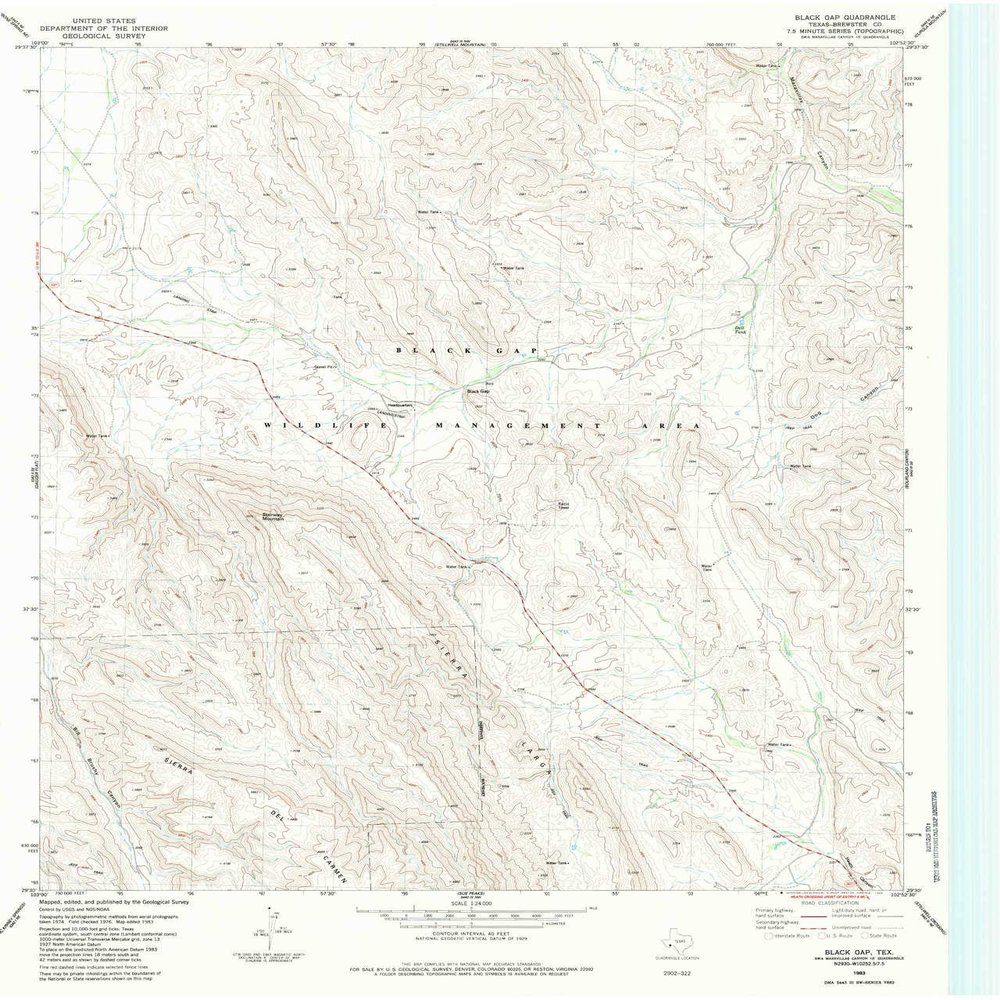 YellowMaps Black Gap TX topo map, 1:24000 Scale, 7.5 X 7.5 Minute, Historical, 1983, Updated 1984, 27.2 x 23.2 in - Polypropylene