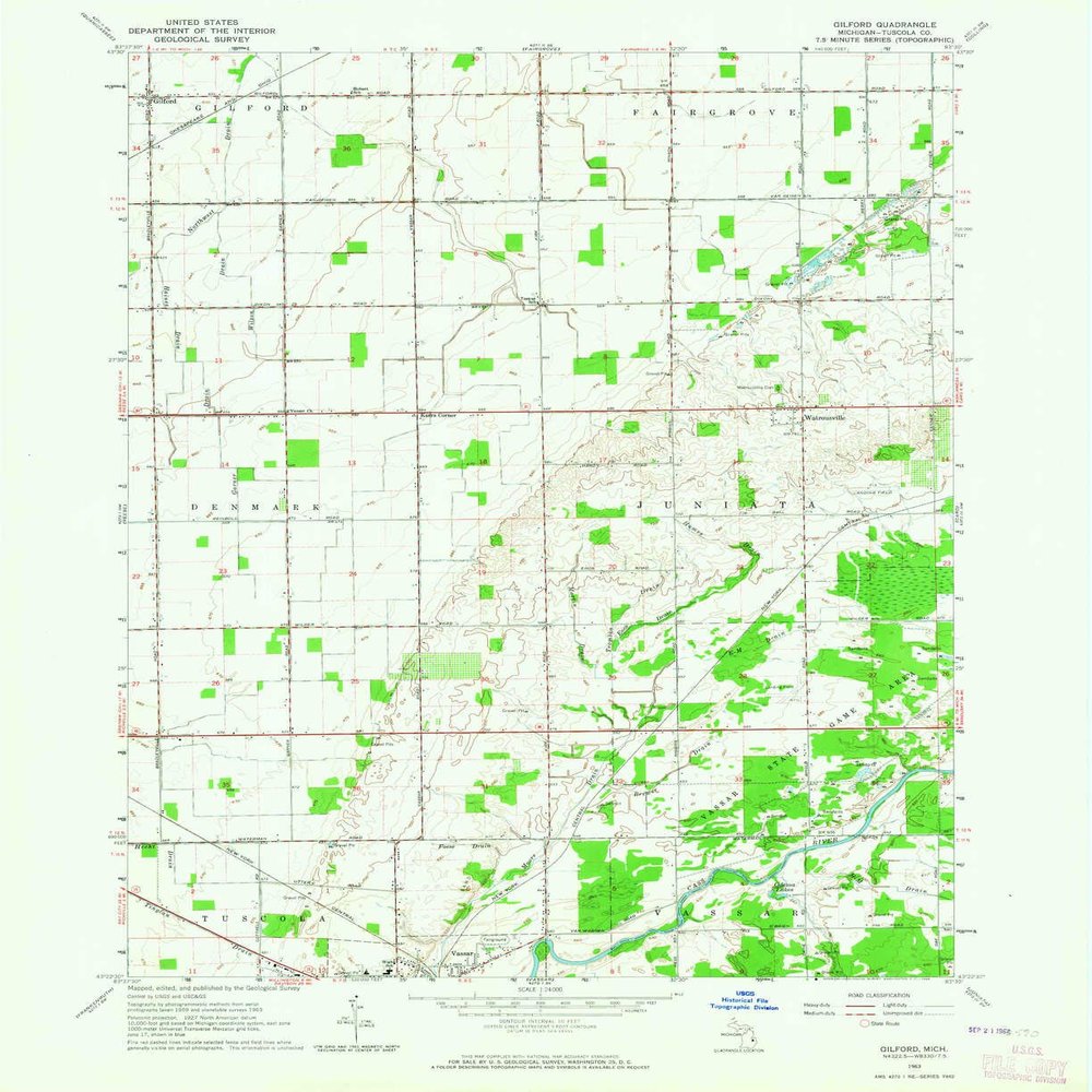 YellowMaps Gilford MI topo map, 1:24000 Scale, 7.5 X 7.5 Minute, Historical, 1963, Updated 1964, 26.9 x 22 in - Polypropylene
