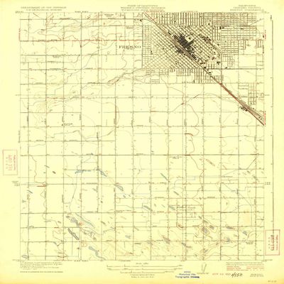 YellowMaps Fresno CA topo map, 1:31680 Scale, 7.5 X 7.5 Minute, Historical, 1923, 19.8 x 16.2 in - Polypropylene
