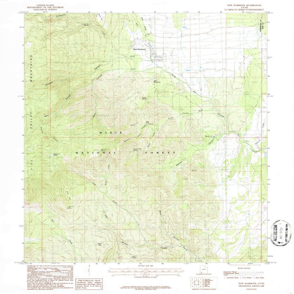 YellowMaps New Harmony UT topo map, 1:24000 Scale, 7.5 X 7.5 Minute, Historical, 1986, Updated 1987, 26.7 x 21.8 in - Polypropylene