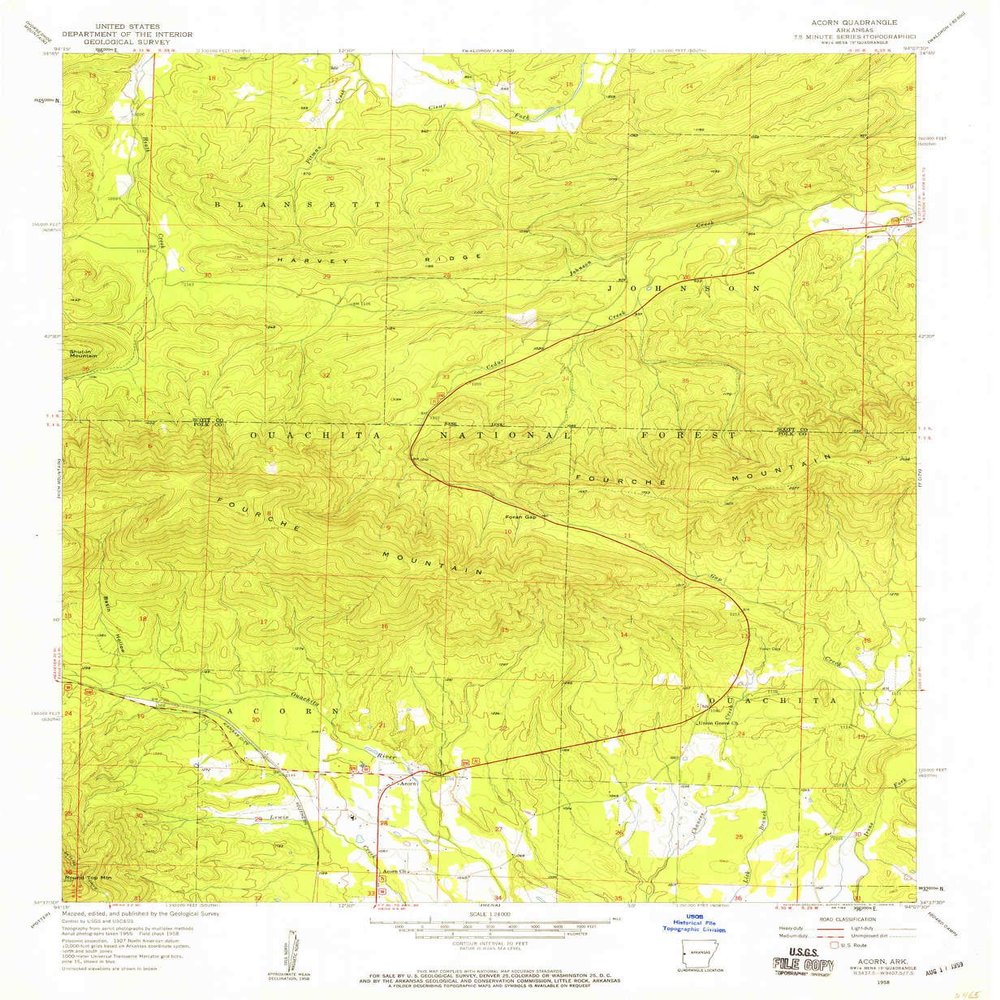 YellowMaps Acorn AR topo map, 1:24000 Scale, 7.5 X 7.5 Minute, Historical, 1958, Updated 1959, 26.8 x 22 in - Polypropylene