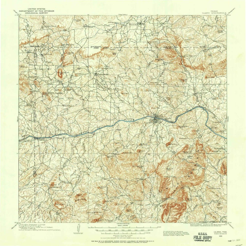 YellowMaps Llano TX topo map, 1:125000 Scale, 30 X 30 Minute, Historical, 1909, Updated 1958, 20.7 x 17.9 in - Polypropylene