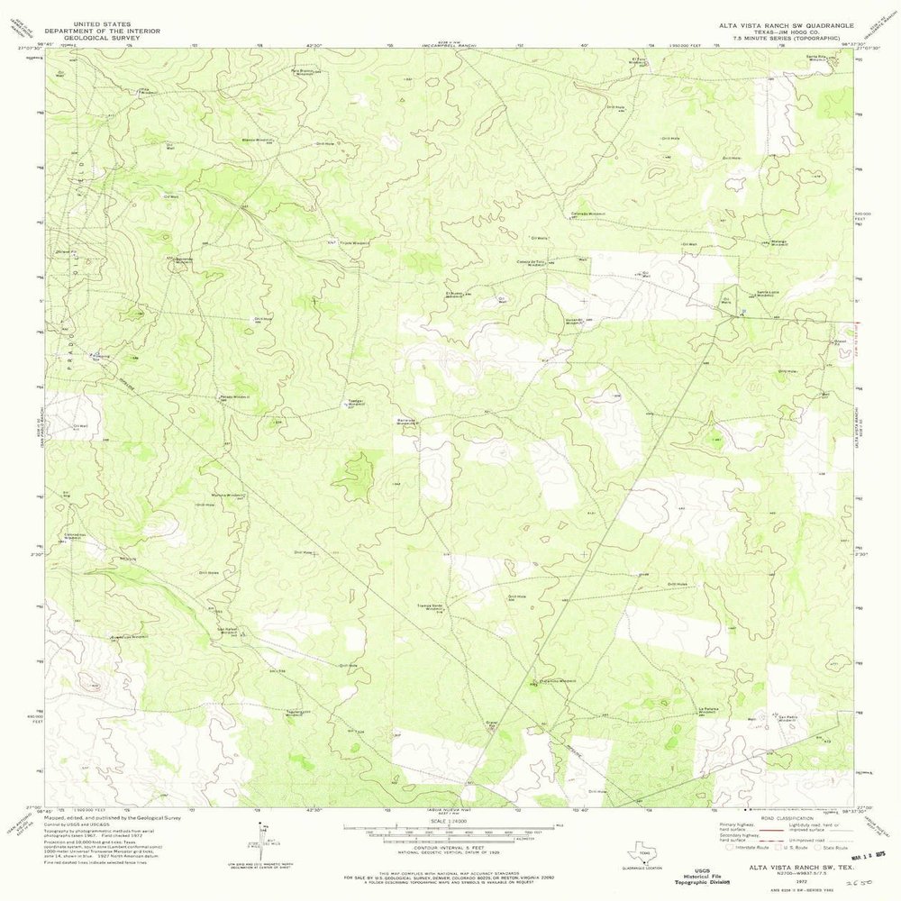 YellowMaps Alta Vista Ranch SW TX topo map, 1:24000 Scale, 7.5 X 7.5 Minute, Historical, 1972, Updated 1975, 27.4 x 23 in - Polypropylene