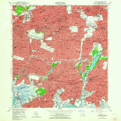 YellowMaps Lynbrook NY topo map, 1:24000 Scale, 7.5 X 7.5 Minute, Historical, 1954, Updated 1957, 26.9 x 22.1 in - Polypropylene