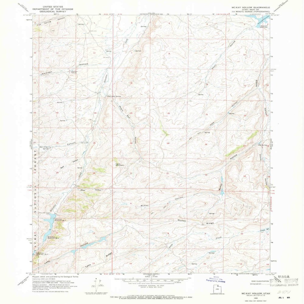 Mc Kay Hollow UT topo map, 1:24000 Scale, 7.5 X 7.5 Minute, Historical, 1968, Updated 1971, 26.8 x 22 in - Polypropylene