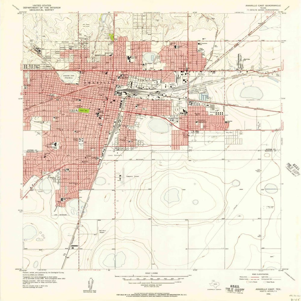 YellowMaps Amarillo East TX topo map, 1:24000 Scale, 7.5 X 7.5 Minute, Historical, 1956, Updated 1957, 26.8 x 21.8 in - Polypropylene