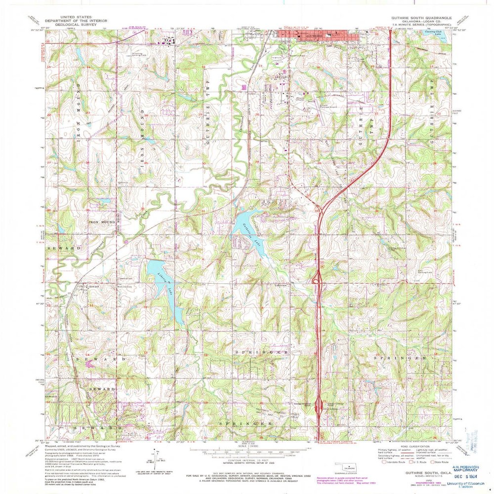 YellowMaps Guthrie South OK topo map, 1:24000 Scale, 7.5 X 7.5 Minute, Historical, 1970, Updated 1983, 27.4 x 22.5 in - Polypropylene