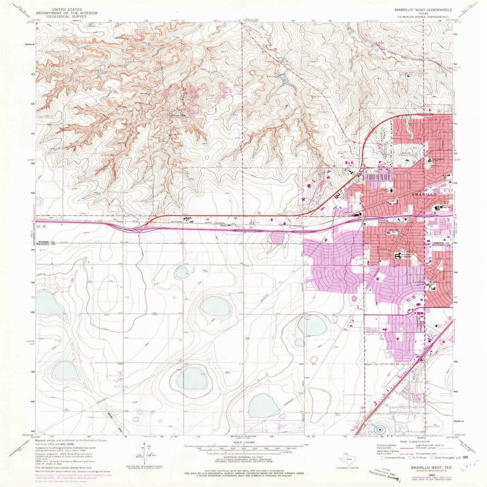 YellowMaps Amarillo West TX topo map, 1:24000 Scale, 7.5 X 7.5 Minute, Historical, 1960, Updated 1975, 26.9 x 21.8 in - Polypropylene