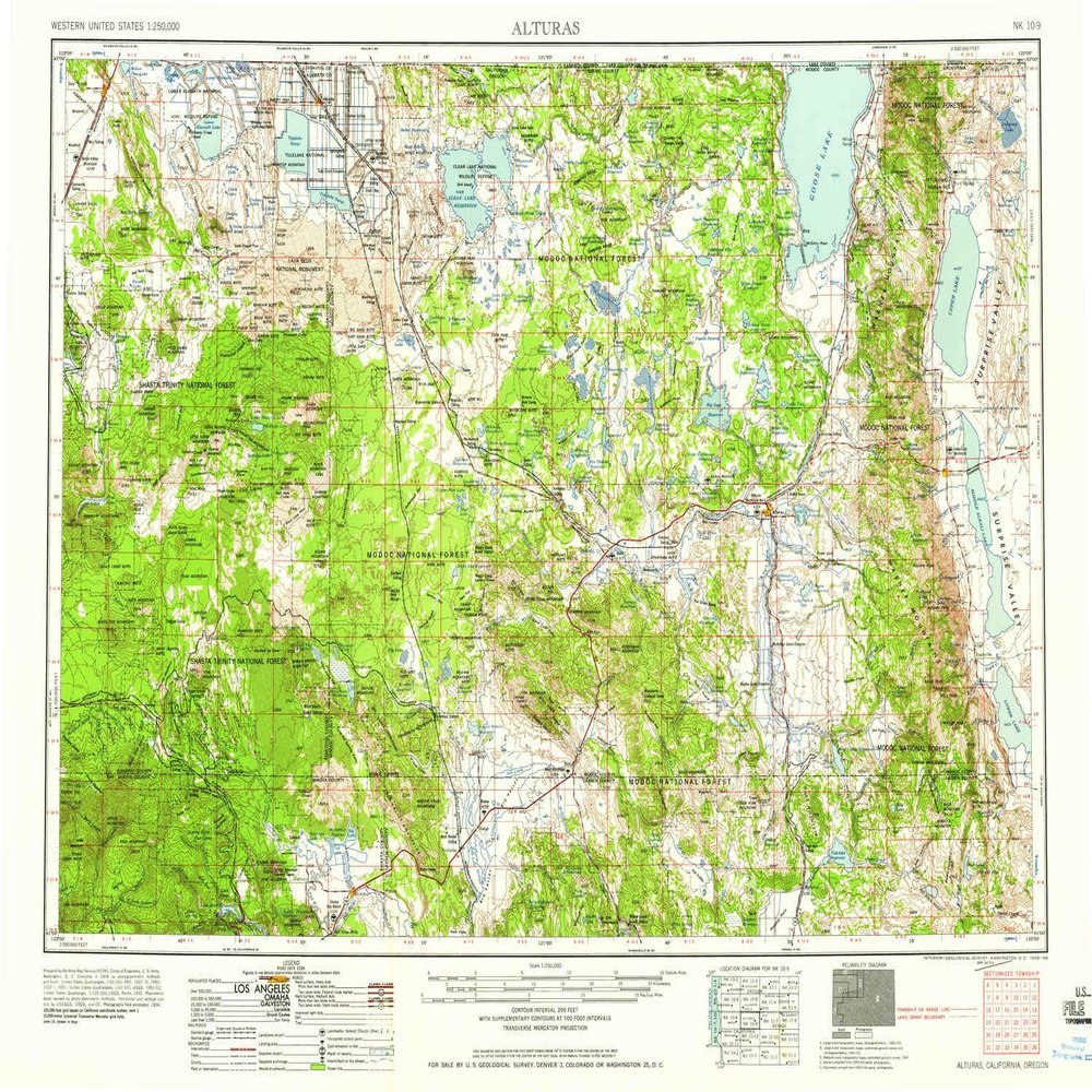 YellowMaps Alturas CA topo map, 1:250000 Scale, 1 X 2 Degree, Historical, 1958, Updated 1958, 21.9 x 29.7 in - Polypropylene