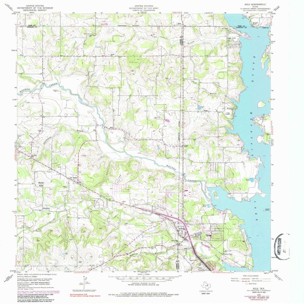 YellowMaps Azle TX topo map, 1:24000 Scale, 7.5 X 7.5 Minute, Historical, 1955, Updated 1986, 26.9 x 23 in - Polypropylene