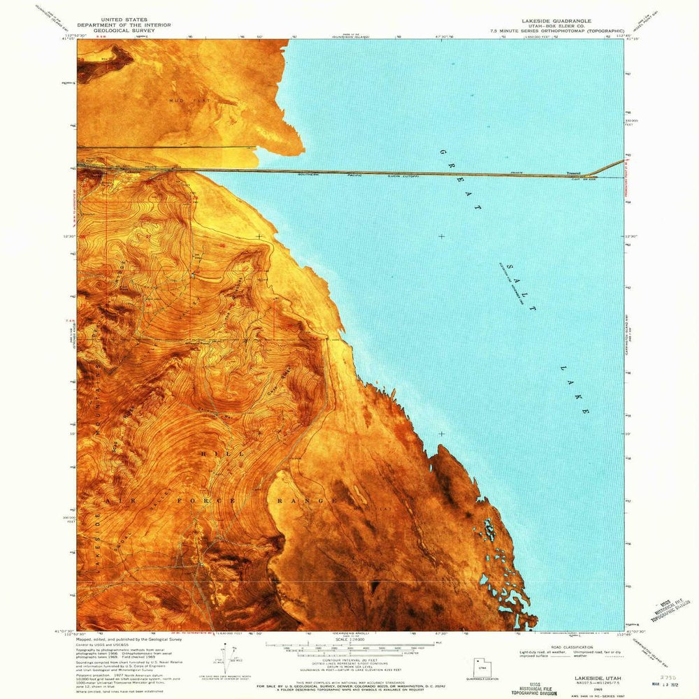 YellowMaps Lakeside UT topo map, 1:24000 Scale, 7.5 X 7.5 Minute, Historical, 1969, Updated 1972, 26.9 x 22 in - Polypropylene