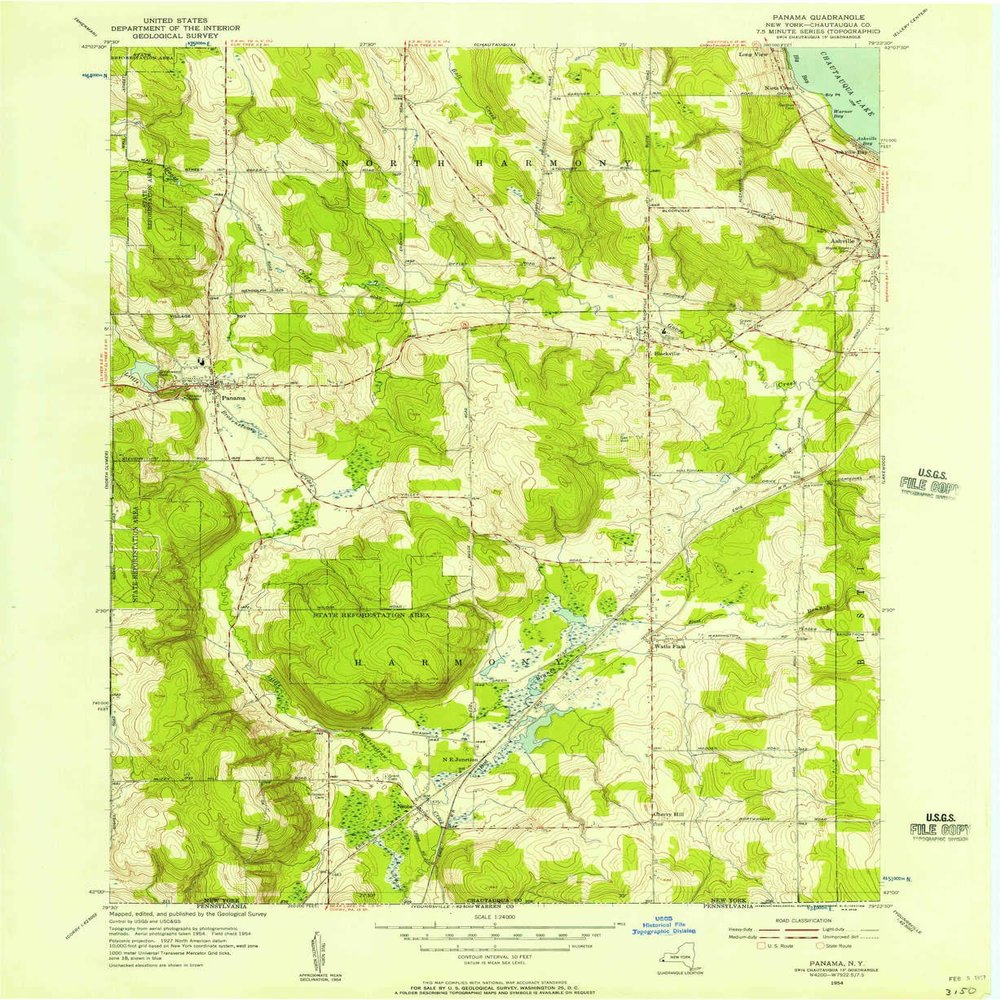 YellowMaps Panama NY topo map, 1:24000 Scale, 7.5 X 7.5 Minute, Historical, 1954, Updated 1957, 26.9 x 22 in - Polypropylene