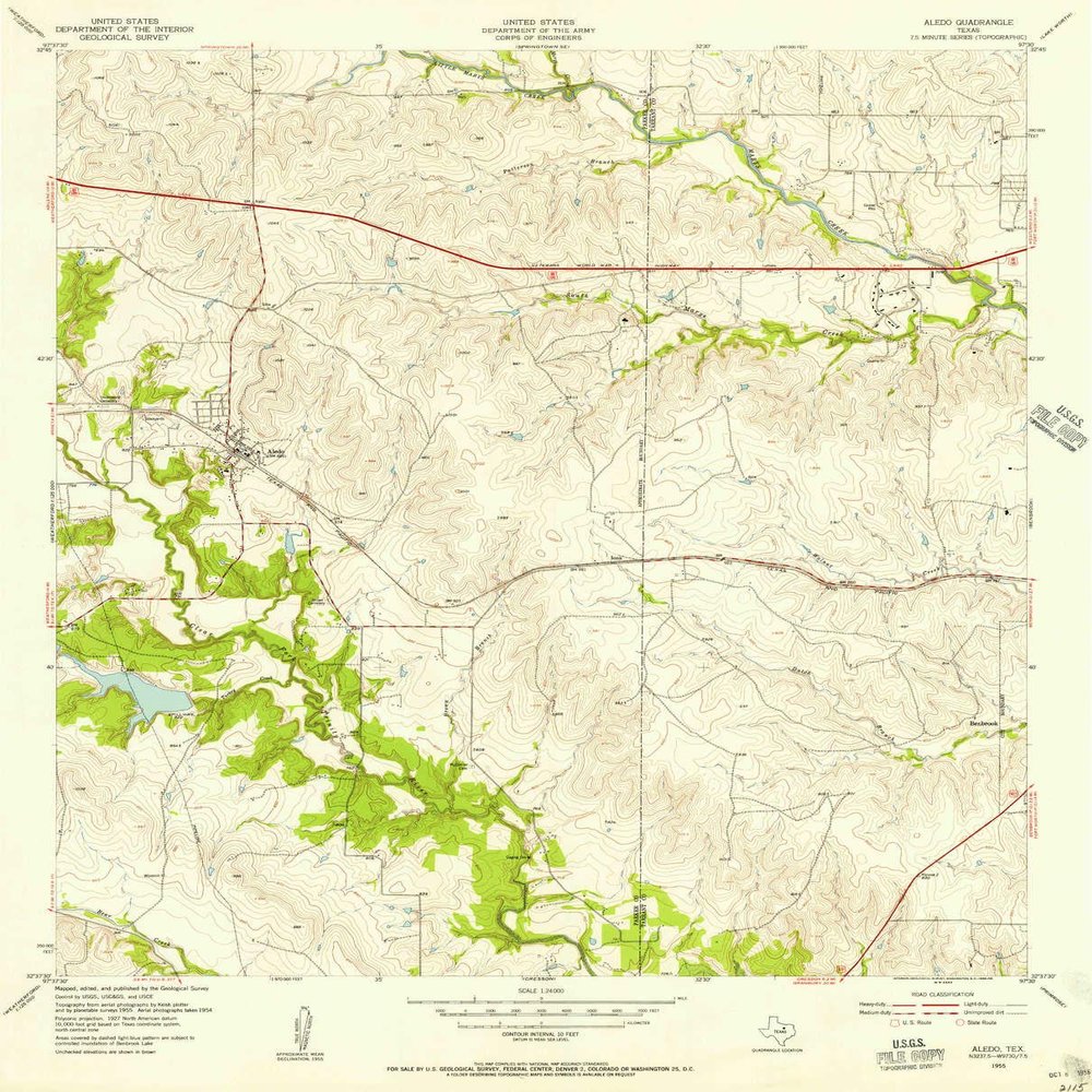 YellowMaps Aledo TX topo map, 1:24000 Scale, 7.5 X 7.5 Minute, Historical, 1955, Updated 1956, 26.8 x 21.6 in - Tyvek