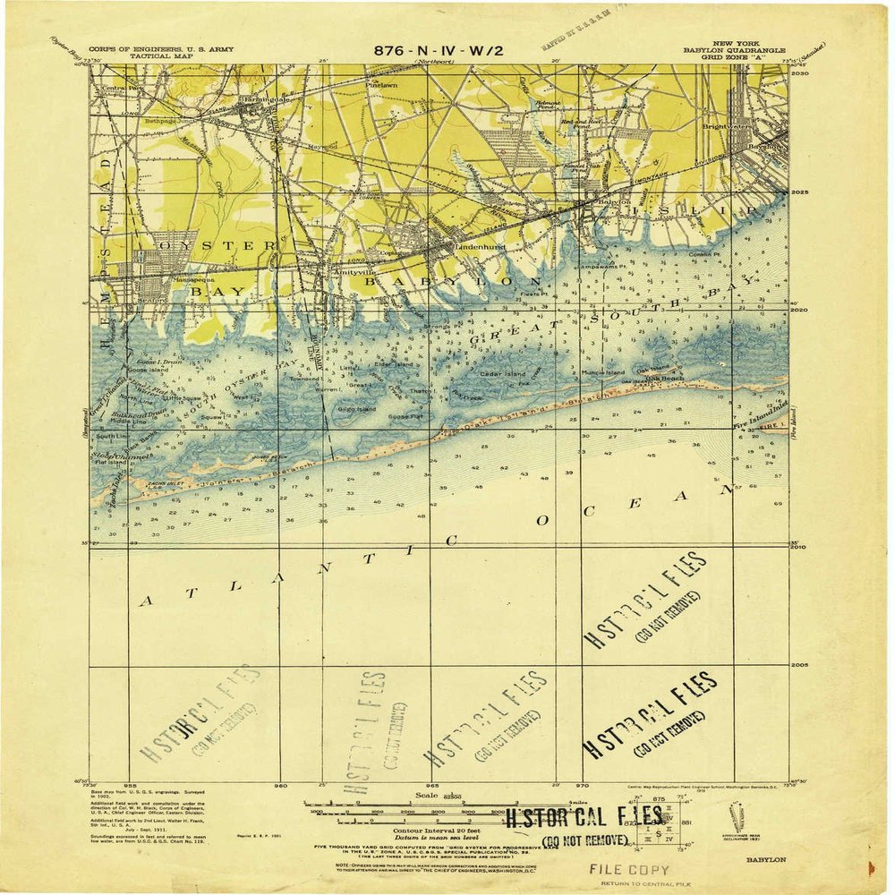 YellowMaps Babylon NY topo map, 1:62500 Scale, 15 X 15 Minute, Historical, 1919, Updated 1919, 21.7 x 17 in - Polypropylene