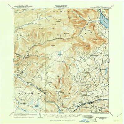 YellowMaps Slide Mountain NY topo map, 1:62500 Scale, 15 X 15 Minute, Historical, 1903, Updated 1961, 20.9 x 17.1 in - Polypropylene