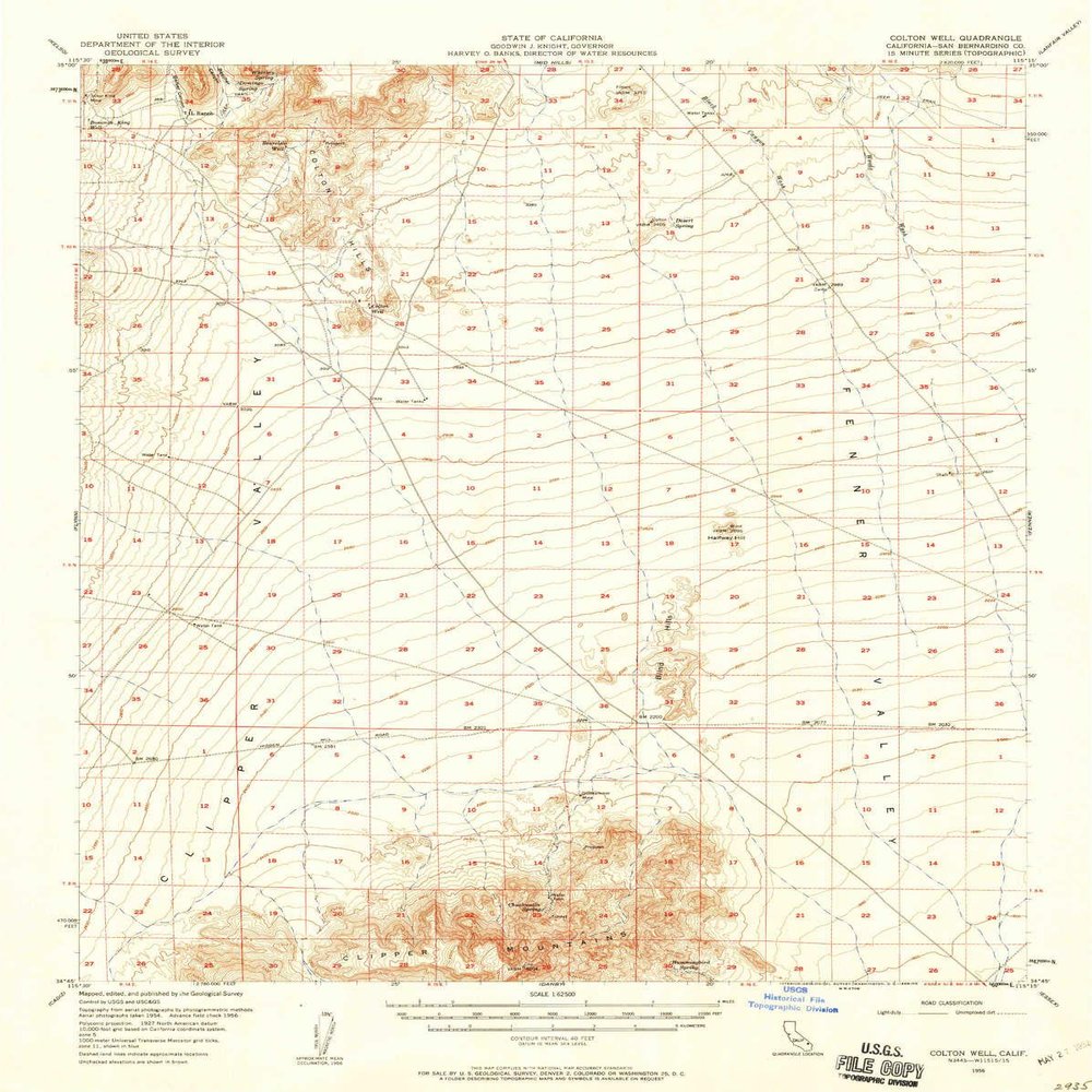 Colton Well CA topo map, 1:62500 Scale, 15 X 15 Minute, Historical, 1956, Updated 1958, 20.8 x 16.6 in - Polypropylene