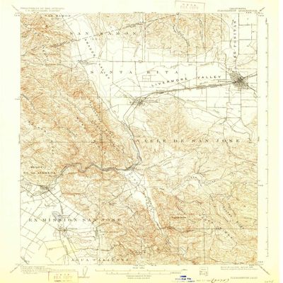 YellowMaps Pleasanton CA topo map, 1:62500 Scale, 15 X 15 Minute, Historical, 1906, Updated 1928, 19.7 x 16.6 in - Polypropylene