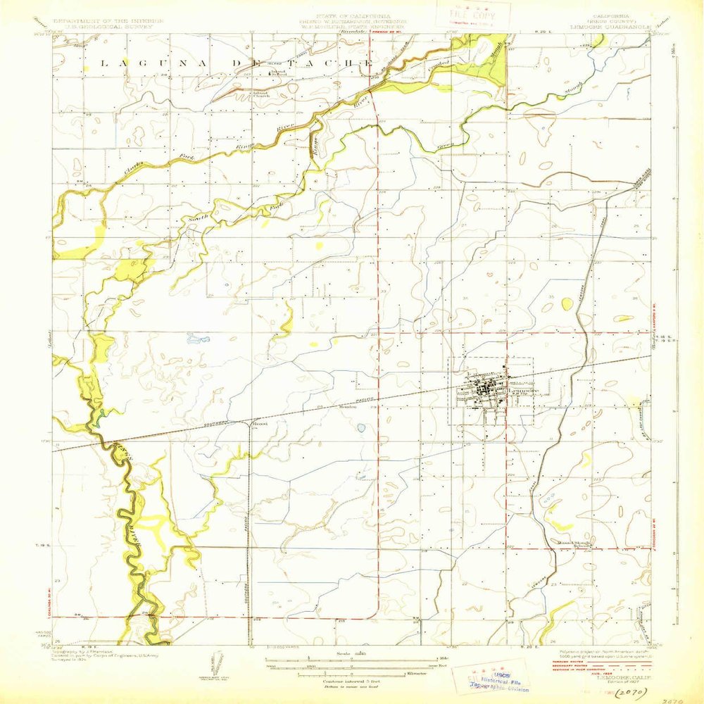 YellowMaps Lemoore CA topo map, 1:31680 Scale, 7.5 X 7.5 Minute, Historical, 1927, 19.8 x 16.4 in - Polypropylene