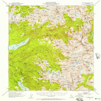 YellowMaps Mt Abbot CA topo map, 1:62500 Scale, 15 X 15 Minute, Historical, 1953, Updated 1957, 20.8 x 16.6 in - Tyvek