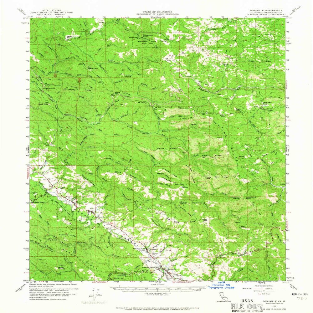 YellowMaps Boonville CA topo map, 1:62500 Scale, 15 X 15 Minute, Historical, 1959, Updated 1965, 20.8 x 16.7 in - Polypropylene
