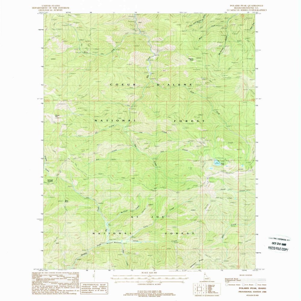 YellowMaps Polaris Peak ID topo map, 1:24000 Scale, 7.5 X 7.5 Minute, Historical, 1988, Updated 1988, 26.8 x 22 in - Tyvek