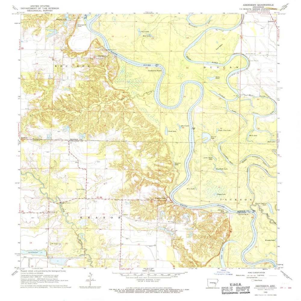 YellowMaps Aberdeen AR topo map, 1:24000 Scale, 7.5 X 7.5 Minute, Historical, 1968, Updated 1970, 27 x 22.1 in - Tyvek